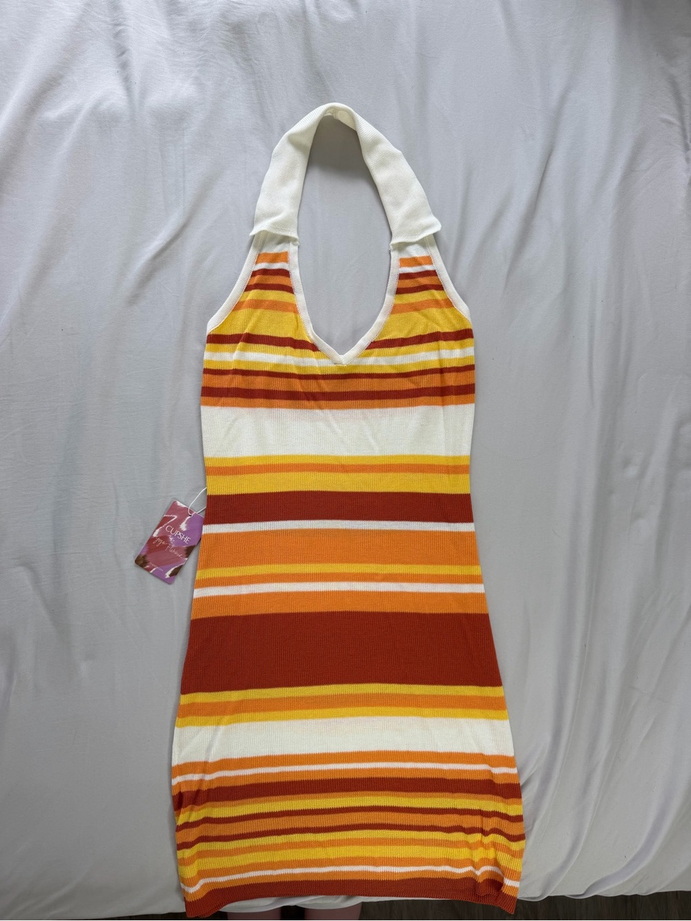 Cupshe Orange, Yellow & White Striped Halter mini dress